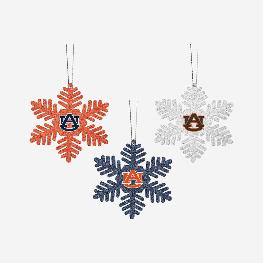 Auburn Tigers 3 Pack Metal Glitter Snowflake Ornament FOCO - FOCO.com