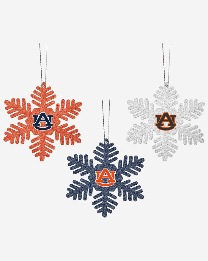 Auburn Tigers 3 Pack Metal Glitter Snowflake Ornament FOCO - FOCO.com
