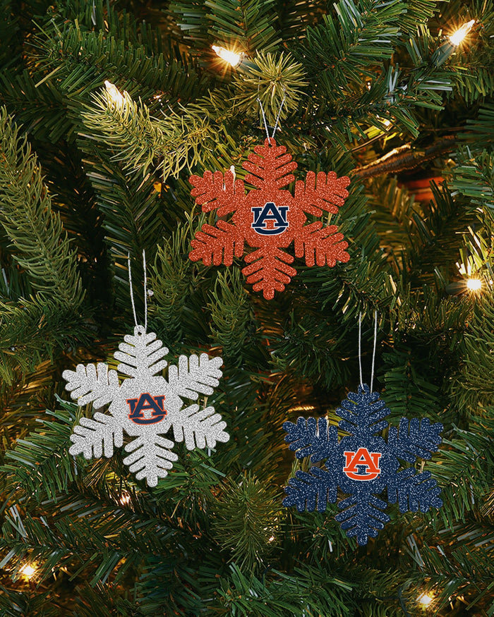 Auburn Tigers 3 Pack Metal Glitter Snowflake Ornament FOCO - FOCO.com