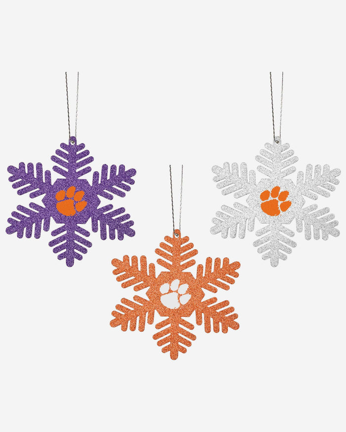 Clemson Tigers 3 Pack Metal Glitter Snowflake Ornament FOCO - FOCO.com