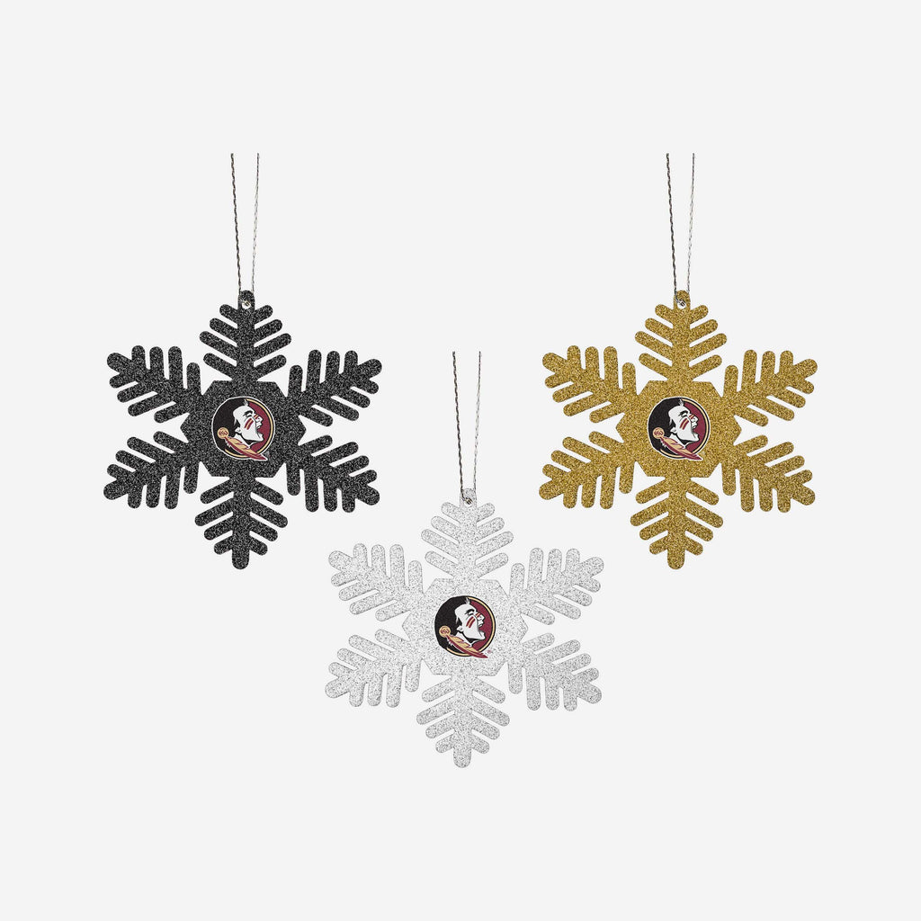 Florida State Seminoles 3 Pack Metal Glitter Snowflake Ornament FOCO - FOCO.com