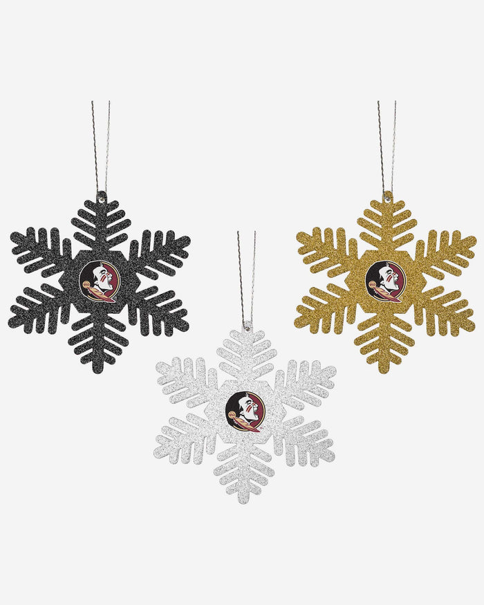 Florida State Seminoles 3 Pack Metal Glitter Snowflake Ornament FOCO - FOCO.com