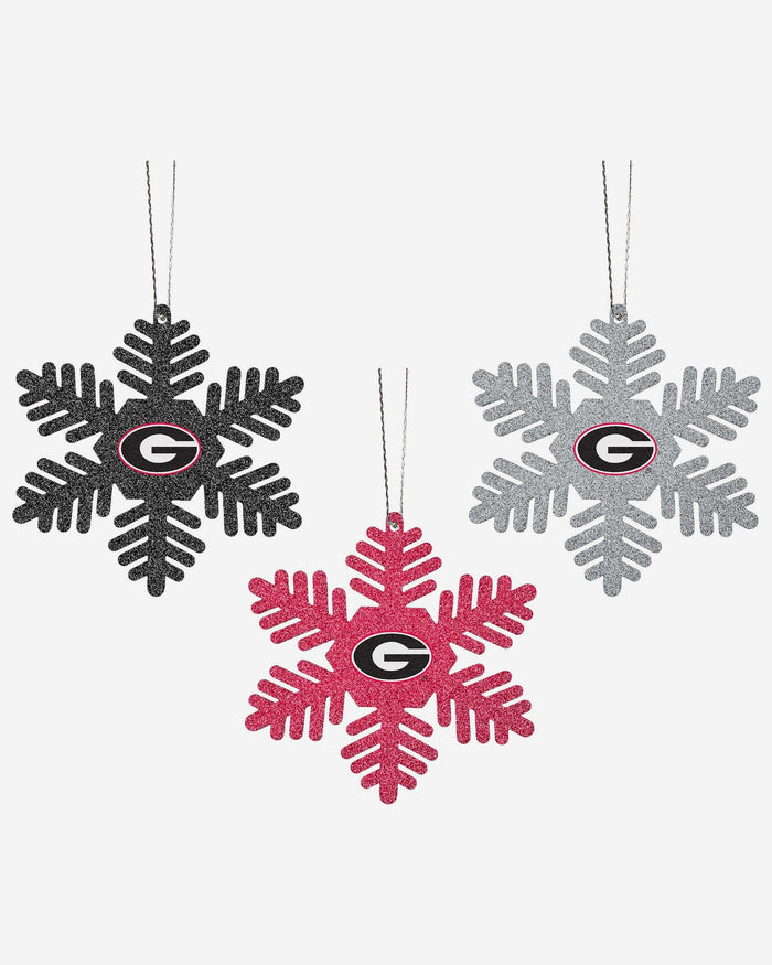 Georgia Bulldogs 3 Pack Metal Glitter Snowflake Ornament FOCO - FOCO.com