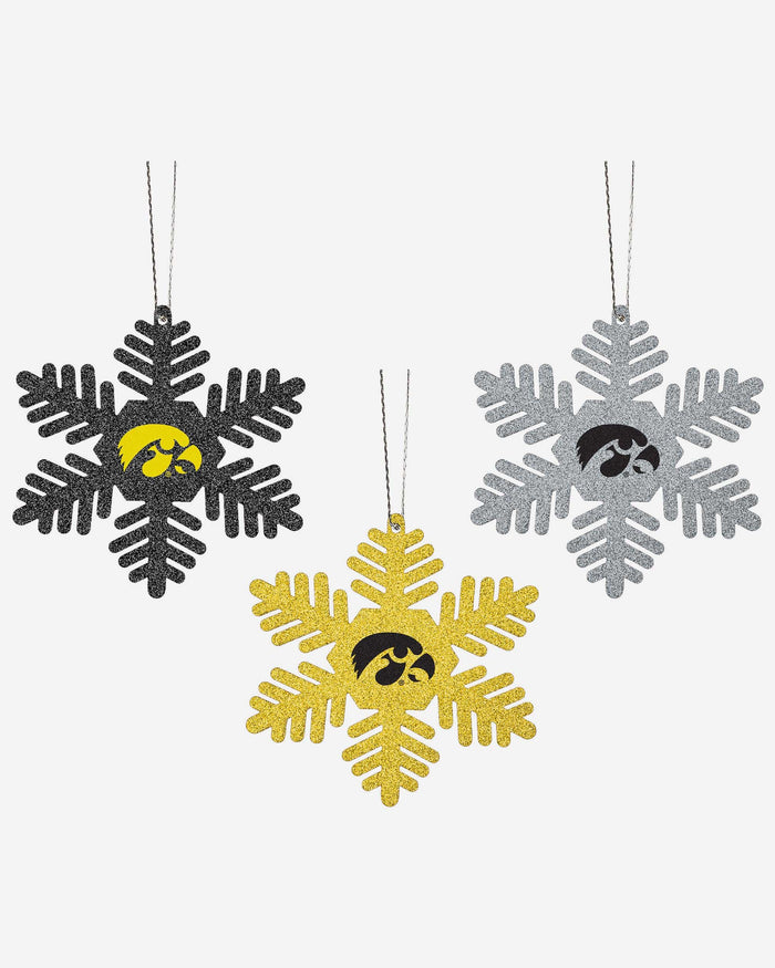 Iowa Hawkeyes 3 Pack Metal Glitter Snowflake Ornament FOCO - FOCO.com