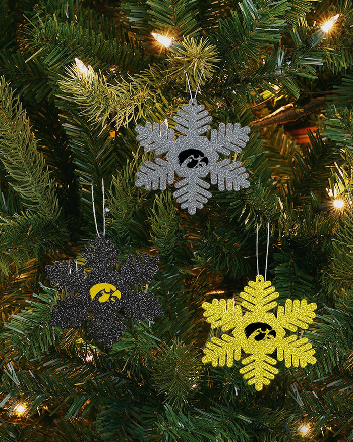 Iowa Hawkeyes 3 Pack Metal Glitter Snowflake Ornament FOCO - FOCO.com