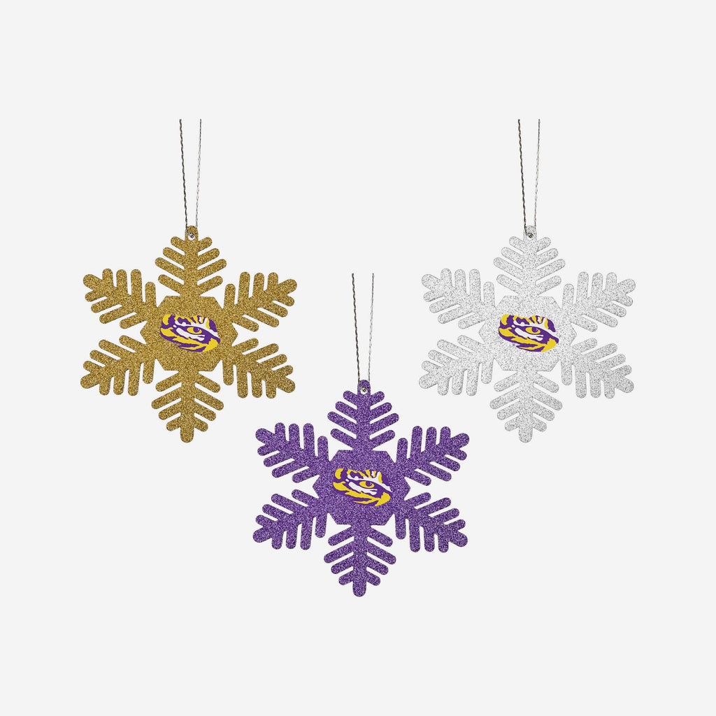 LSU Tigers 3 Pack Metal Glitter Snowflake Ornament FOCO - FOCO.com
