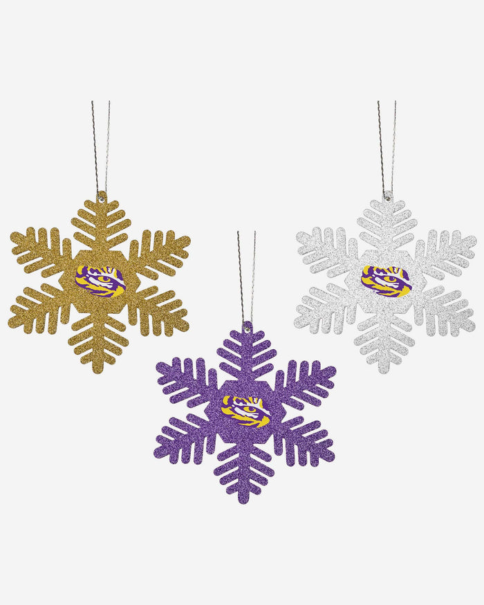 LSU Tigers 3 Pack Metal Glitter Snowflake Ornament FOCO - FOCO.com