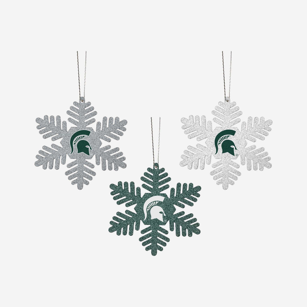 Michigan State Spartans 3 Pack Metal Glitter Snowflake Ornament FOCO - FOCO.com