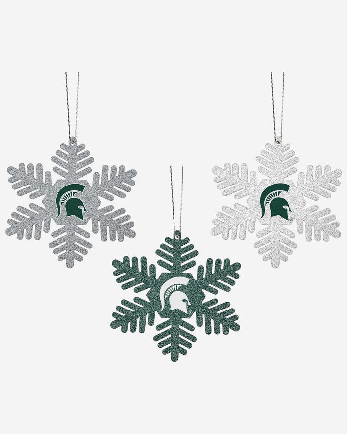 Michigan State Spartans 3 Pack Metal Glitter Snowflake Ornament FOCO - FOCO.com