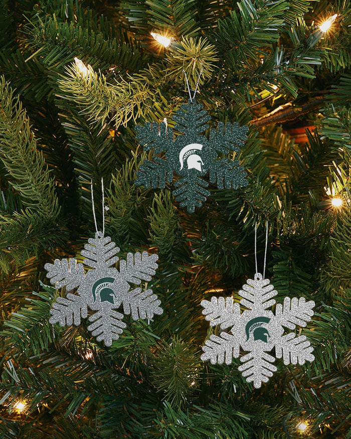 Michigan State Spartans 3 Pack Metal Glitter Snowflake Ornament FOCO - FOCO.com