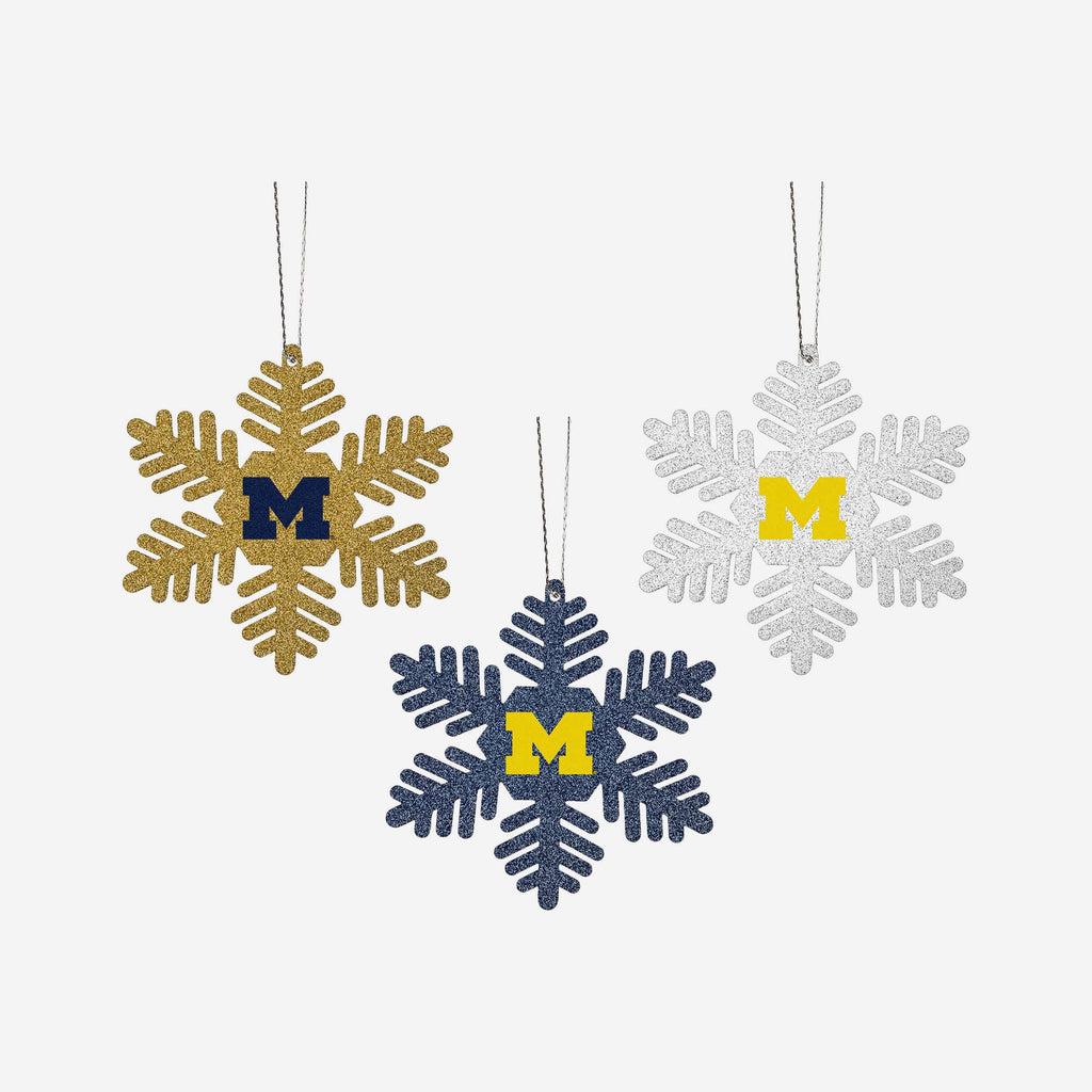 Michigan Wolverines 3 Pack Metal Glitter Snowflake Ornament FOCO - FOCO.com