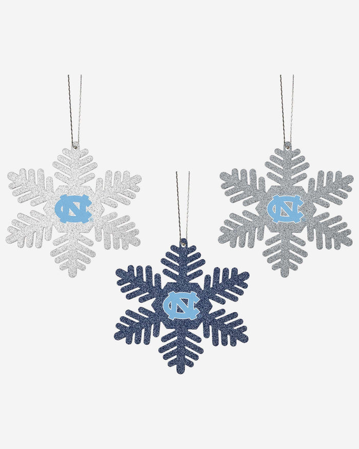 North Carolina Tar Heels 3 Pack Metal Glitter Snowflake Ornament FOCO - FOCO.com