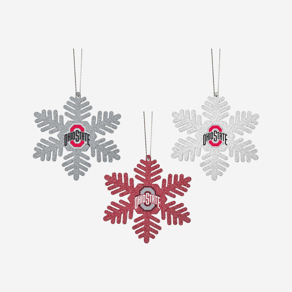 Ohio State Buckeyes 3 Pack Metal Glitter Snowflake Ornament FOCO - FOCO.com
