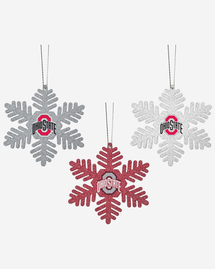 Ohio State Buckeyes 3 Pack Metal Glitter Snowflake Ornament FOCO - FOCO.com
