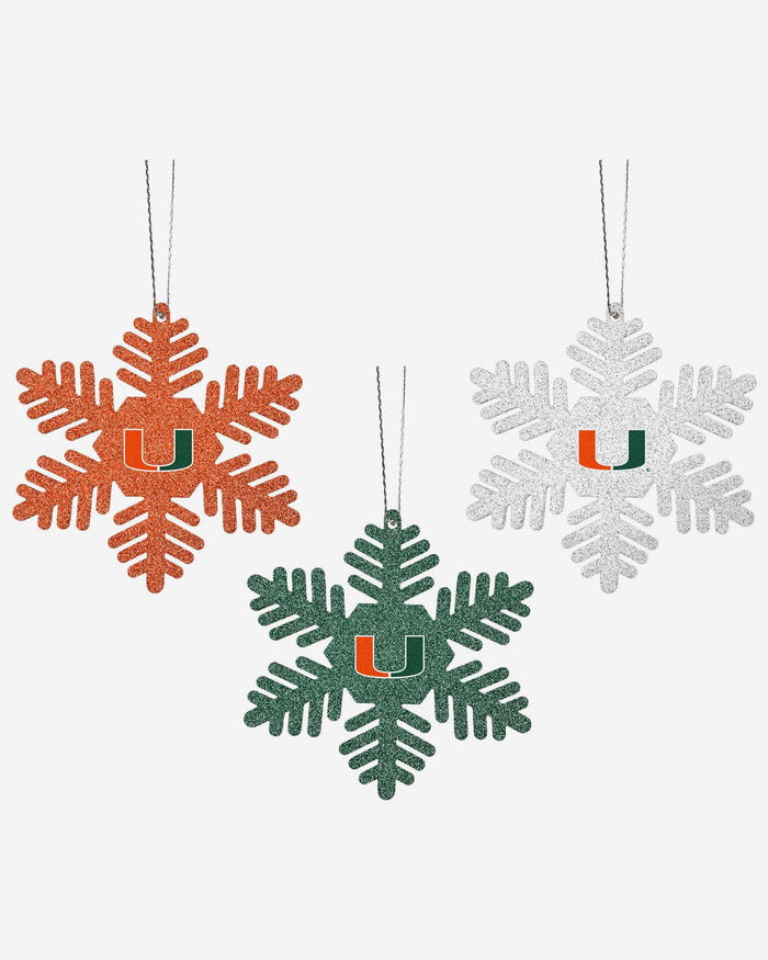 Miami Hurricanes 3 Pack Metal Glitter Snowflake Ornament FOCO - FOCO.com