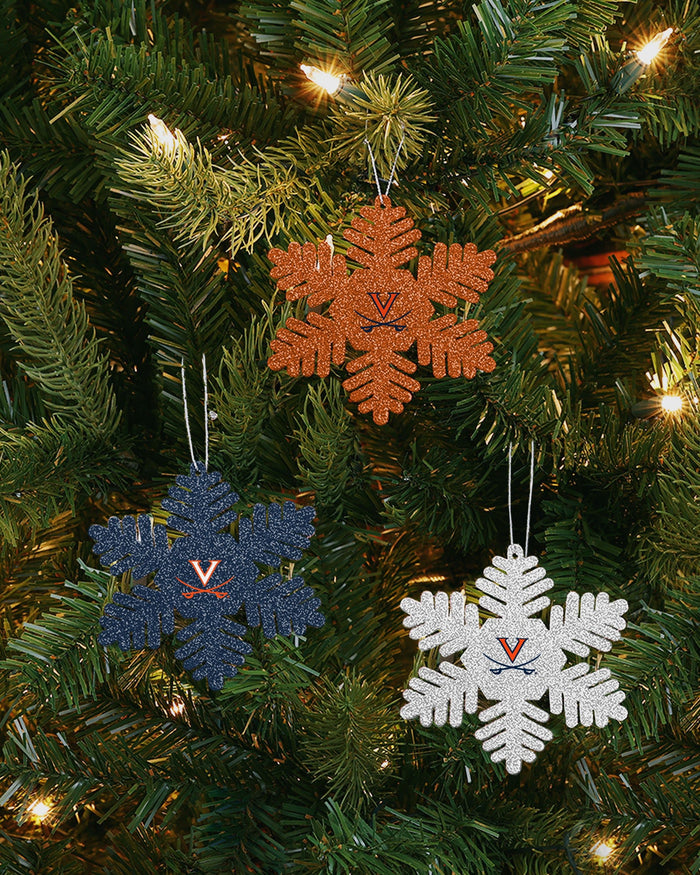Virginia Cavaliers 3 Pack Metal Glitter Snowflake Ornament FOCO - FOCO.com