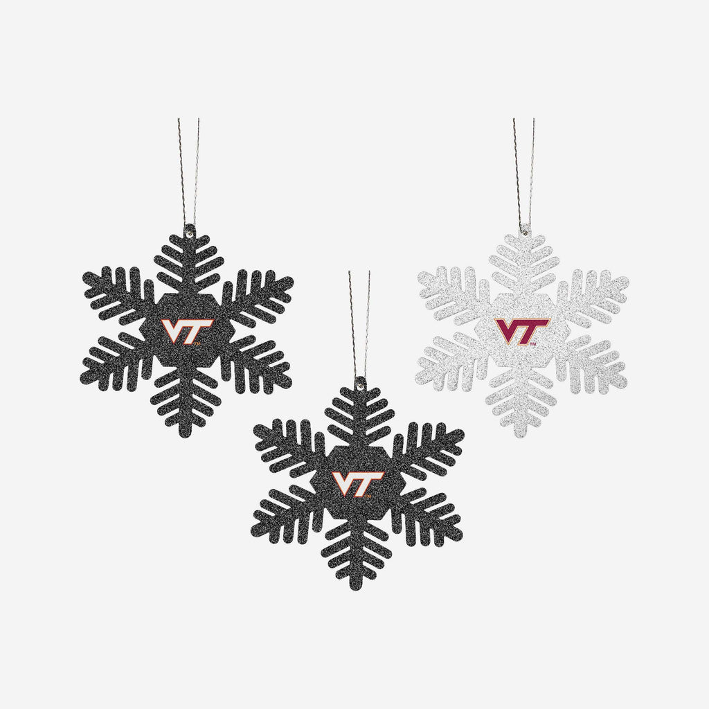 Virginia Tech Hokies 3 Pack Metal Glitter Snowflake Ornament FOCO - FOCO.com