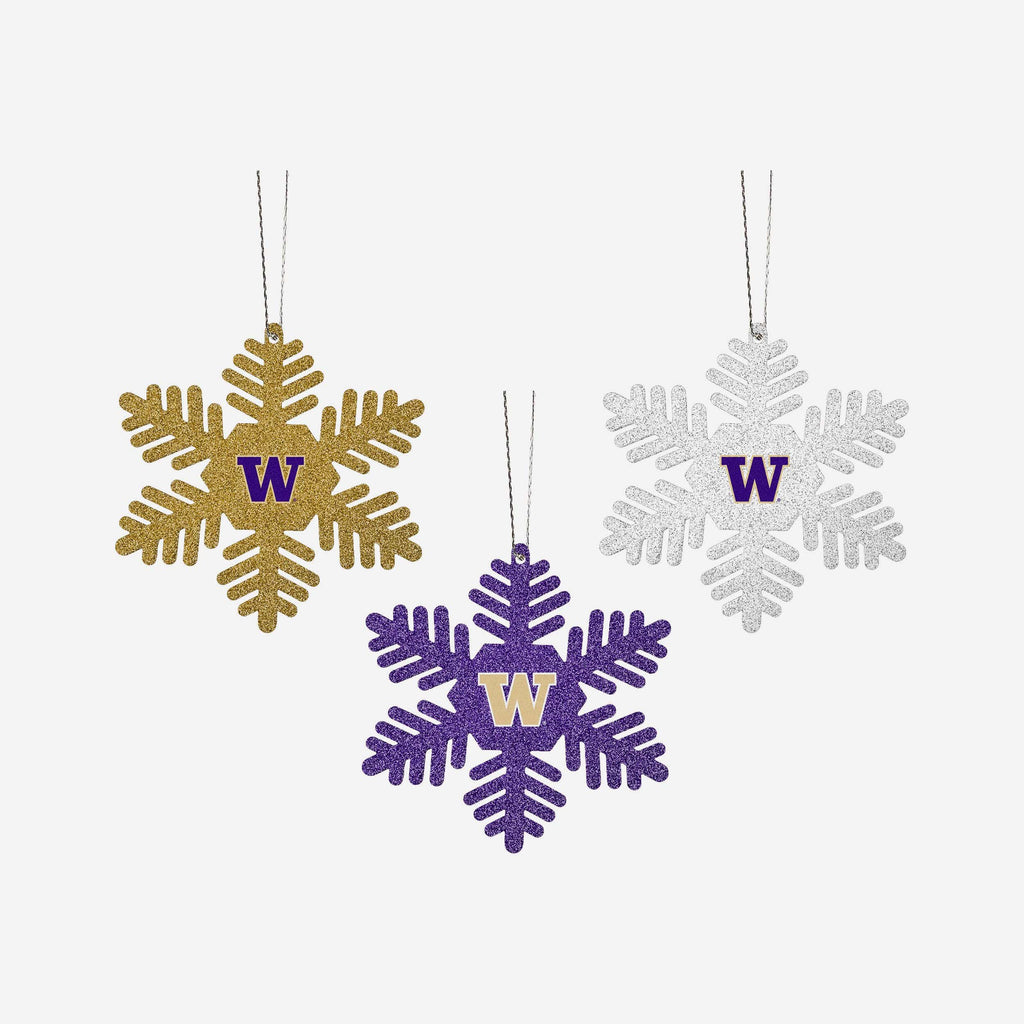 Washington Huskies 3 Pack Metal Glitter Snowflake Ornament FOCO - FOCO.com