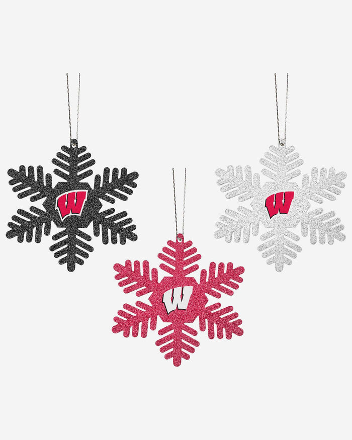 Wisconsin Badgers 3 Pack Metal Glitter Snowflake Ornament FOCO - FOCO.com