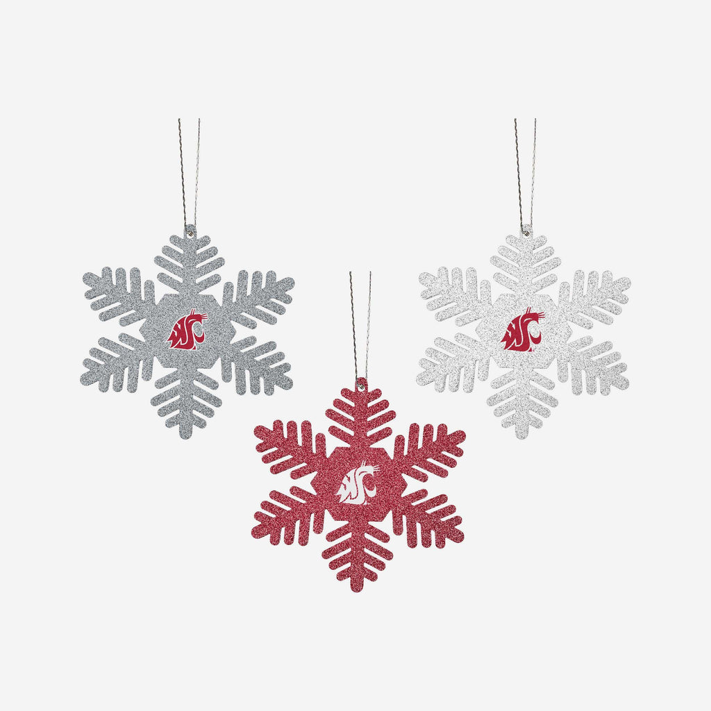 Washington State Cougars 3 Pack Metal Glitter Snowflake Ornament FOCO - FOCO.com
