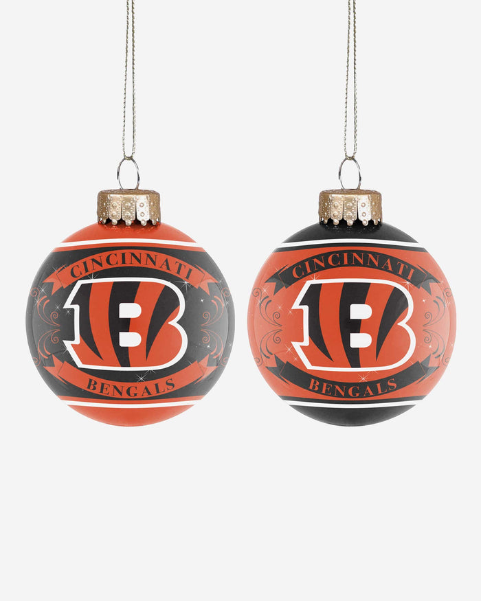 Cincinnati Bengals 2 Pack Glass Ball Ornament Set Foco - FOCO.com