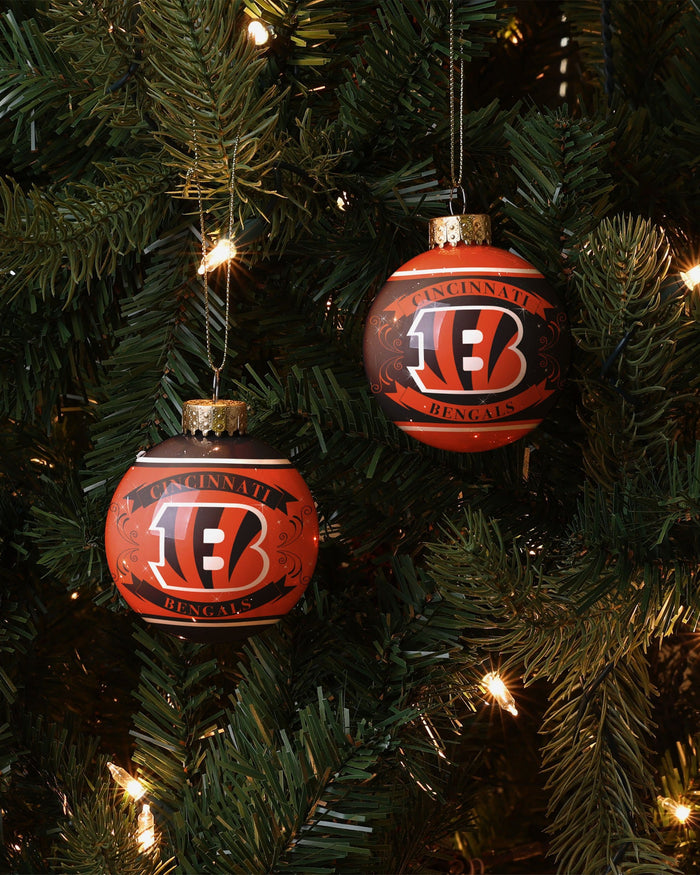 Cincinnati Bengals 2 Pack Glass Ball Ornament Set Foco - FOCO.com