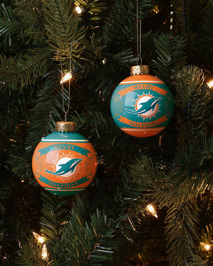 Miami Dolphins 2 Pack Ball Ornament Set FOCO - FOCO.com
