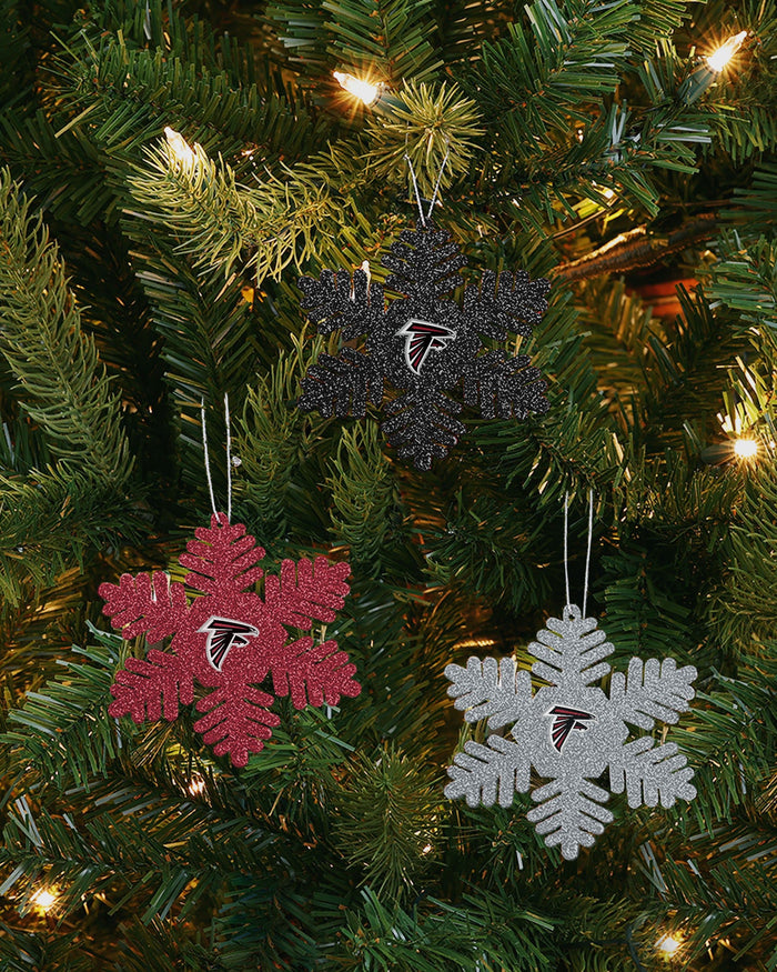 Atlanta Falcons 3 Pack Metal Glitter Snowflake Ornament FOCO - FOCO.com
