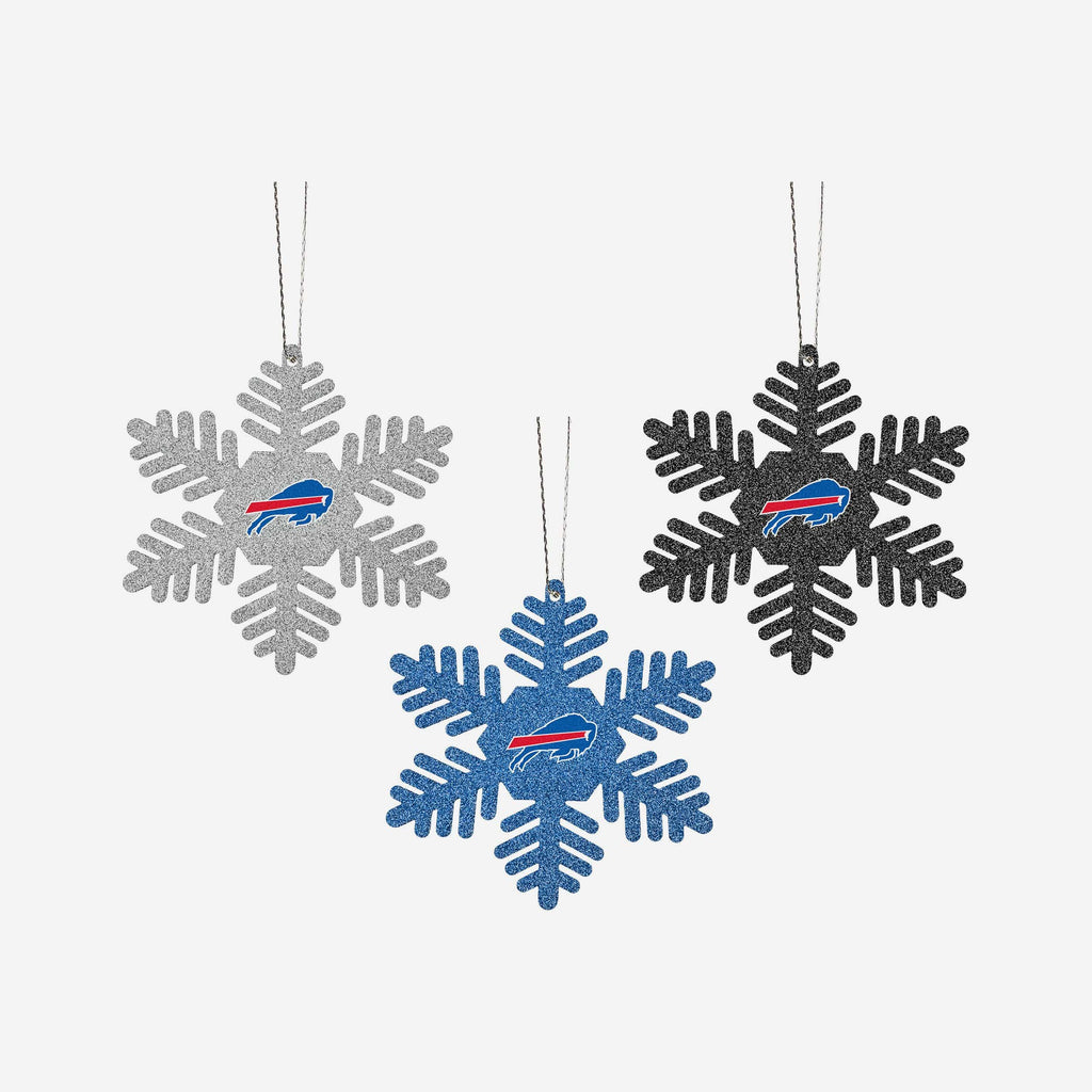 Buffalo Bills 3 Pack Metal Glitter Snowflake Ornament FOCO - FOCO.com