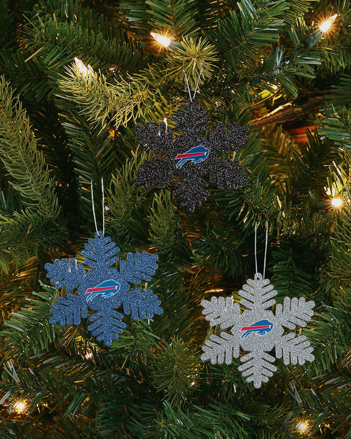 Buffalo Bills 3 Pack Metal Glitter Snowflake Ornament FOCO - FOCO.com