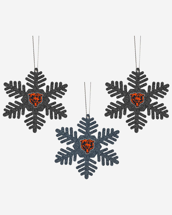 Chicago Bears 3 Pack Metal Glitter Snowflake Ornament FOCO - FOCO.com