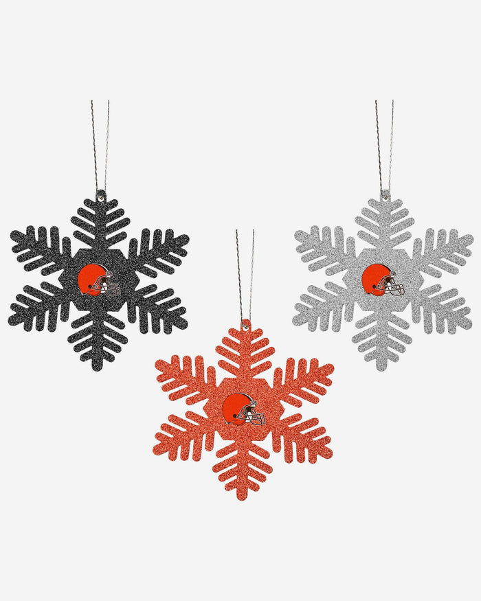Cleveland Browns 3 Pack Metal Glitter Snowflake Ornament FOCO - FOCO.com