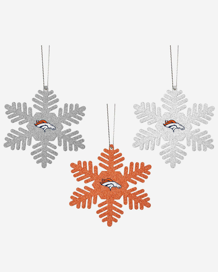 Denver Broncos 3 Pack Metal Glitter Snowflake Ornament FOCO - FOCO.com