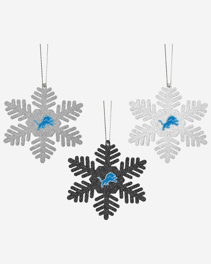 Detroit Lions 3 Pack Metal Glitter Snowflake Ornament FOCO - FOCO.com