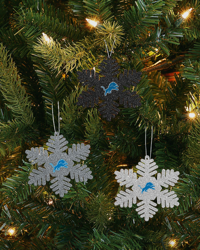 Detroit Lions 3 Pack Metal Glitter Snowflake Ornament FOCO - FOCO.com