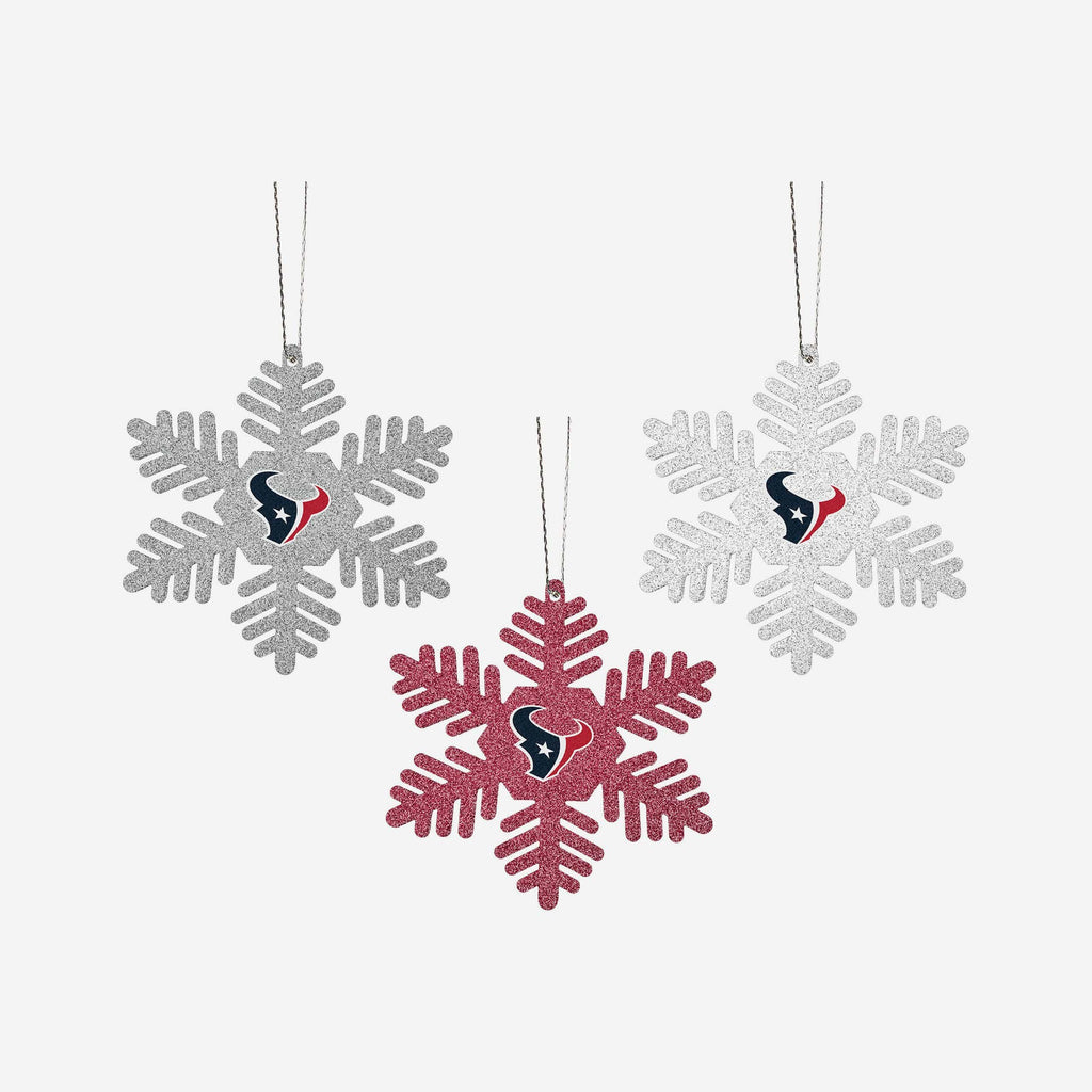 Houston Texans 3 Pack Metal Glitter Snowflake Ornament FOCO - FOCO.com