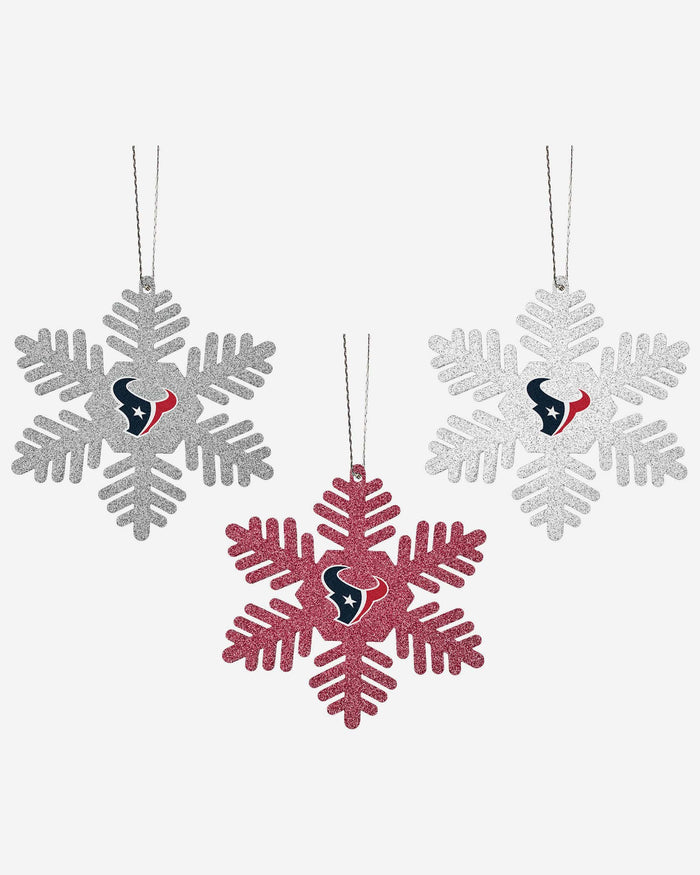 Houston Texans 3 Pack Metal Glitter Snowflake Ornament FOCO - FOCO.com