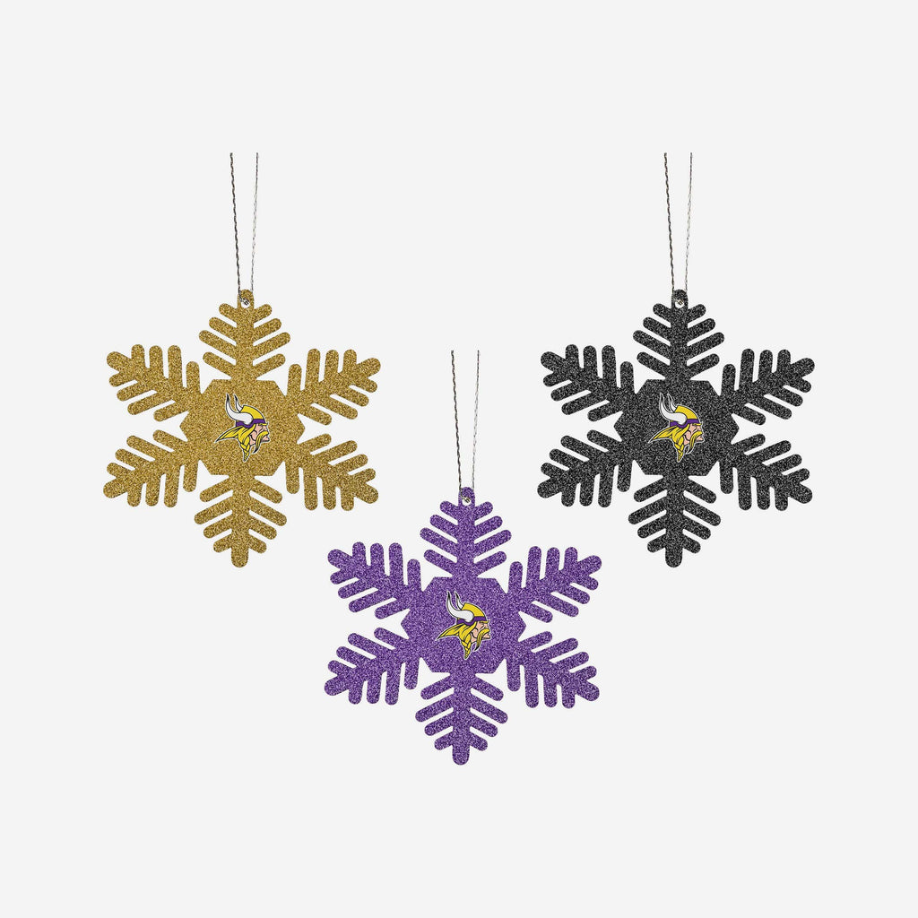 Minnesota Vikings 3 Pack Metal Glitter Snowflake Ornament FOCO - FOCO.com