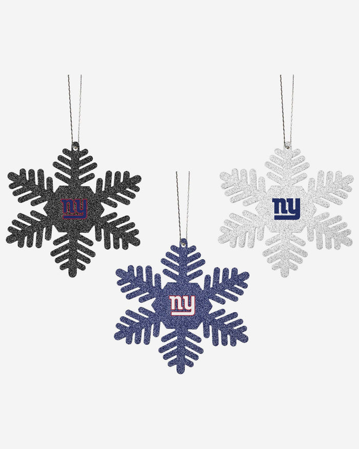 New York Giants 3 Pack Metal Glitter Snowflake Ornament FOCO - FOCO.com