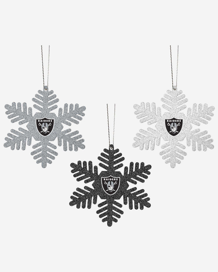 Las Vegas Raiders 3 Pack Metal Glitter Snowflake Ornament FOCO - FOCO.com