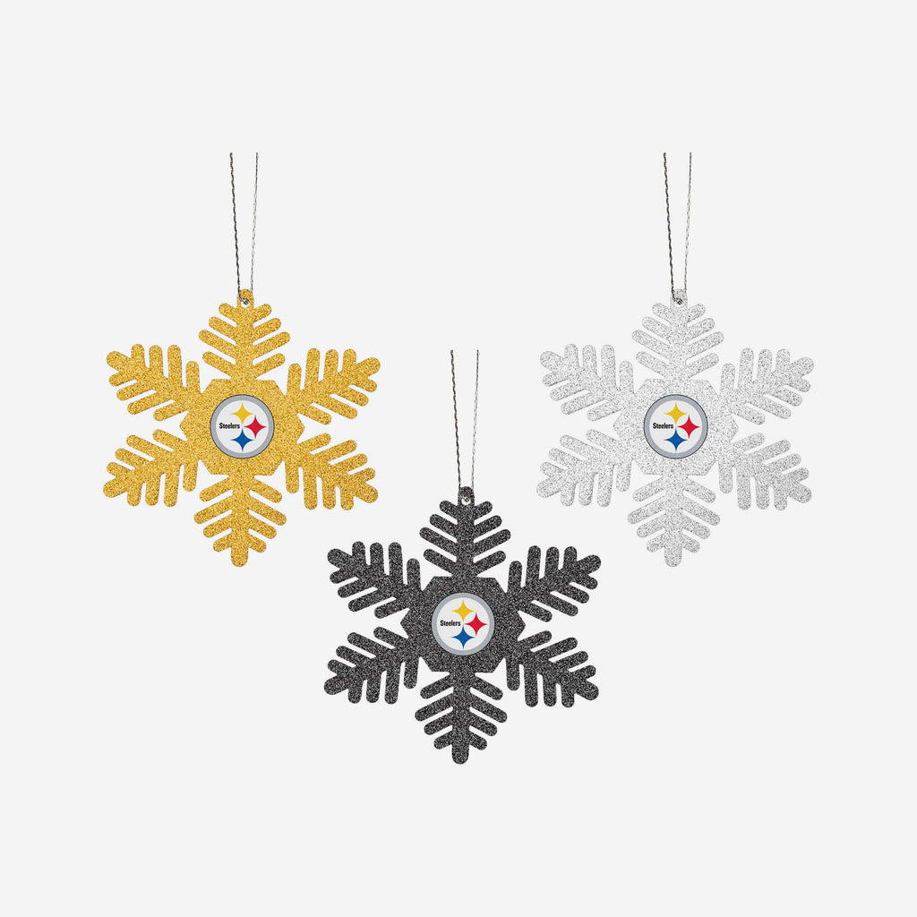 Pittsburgh Steelers 3 Pack Metal Glitter Snowflake Ornament FOCO - FOCO.com