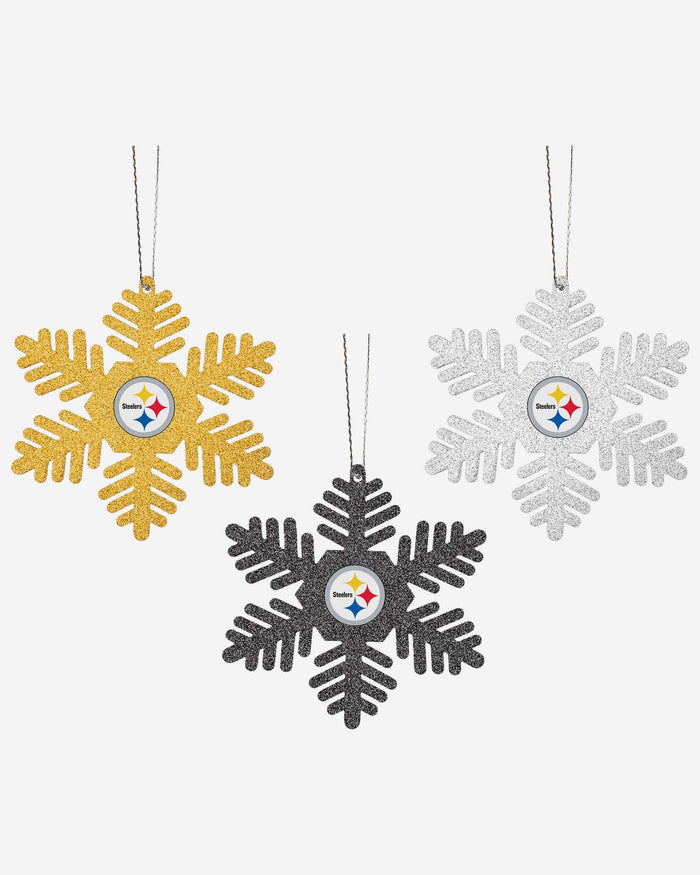 Pittsburgh Steelers 3 Pack Metal Glitter Snowflake Ornament FOCO - FOCO.com
