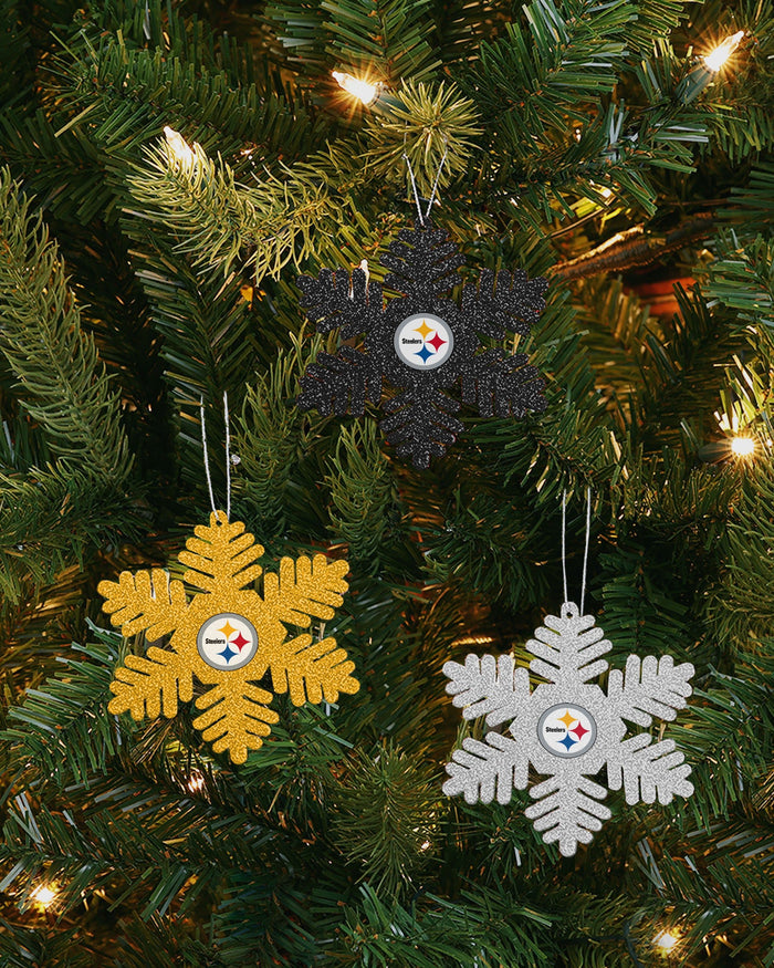 Pittsburgh Steelers 3 Pack Metal Glitter Snowflake Ornament FOCO - FOCO.com