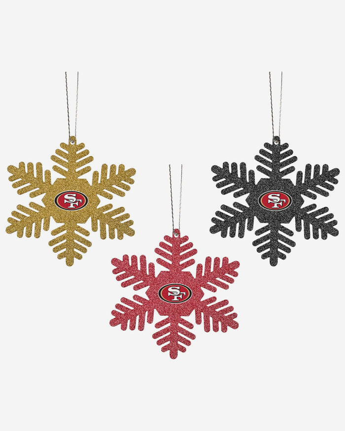 San Francisco 49ers 3 Pack Metal Glitter Snowflake Ornament FOCO - FOCO.com