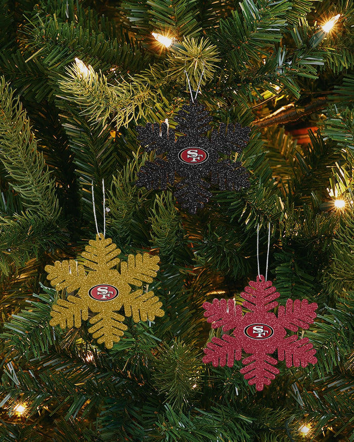 San Francisco 49ers 3 Pack Metal Glitter Snowflake Ornament FOCO - FOCO.com
