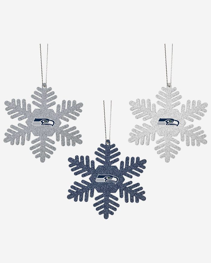 Seattle Seahawks 3 Pack Metal Glitter Snowflake Ornament FOCO - FOCO.com