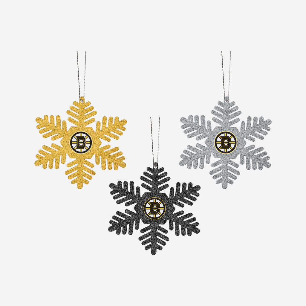 Boston Bruins 3 Pack Metal Glitter Snowflake Ornament FOCO - FOCO.com