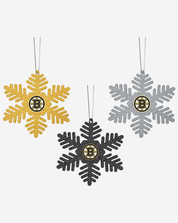 Boston Bruins 3 Pack Metal Glitter Snowflake Ornament FOCO - FOCO.com