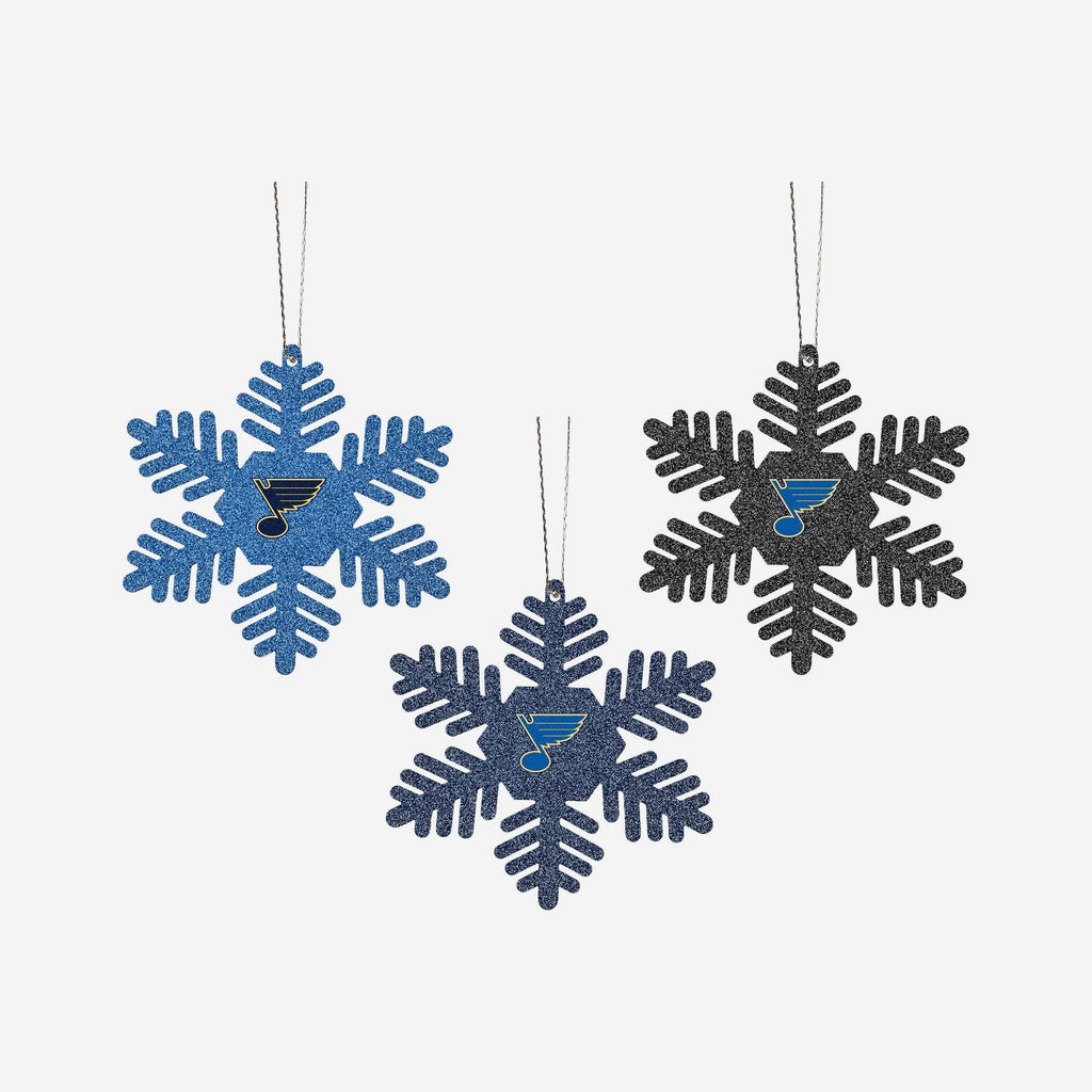 St Louis Blues 3 Pack Metal Glitter Snowflake Ornament FOCO - FOCO.com