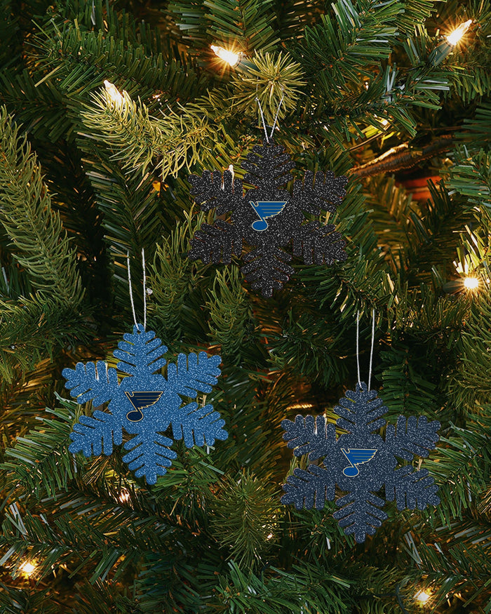 St Louis Blues 3 Pack Metal Glitter Snowflake Ornament FOCO - FOCO.com